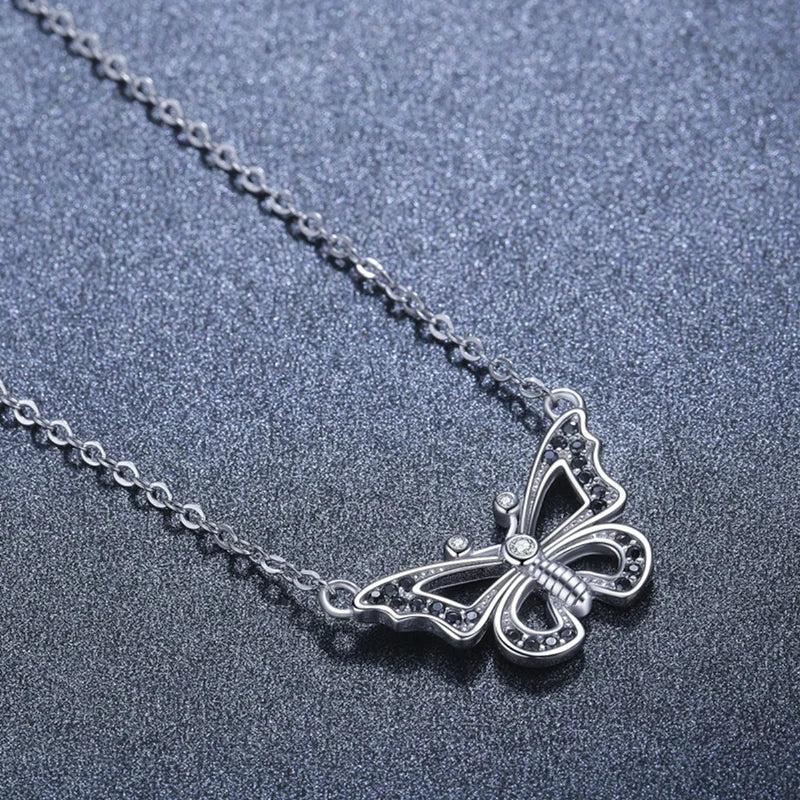 925 Silver Zircon Butterfly Flower Heart Necklace for Women
