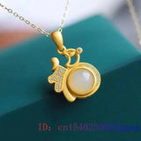 Jade Blessing Pendant Charm 925 Silver Necklace Amulet Carved