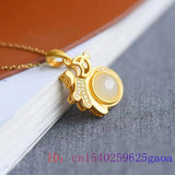 Jade Blessing Pendant Charm 925 Silver Necklace Amulet Carved
