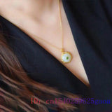 Jade Donut Pendant Chalcedony Carved Necklace 925 Silver
