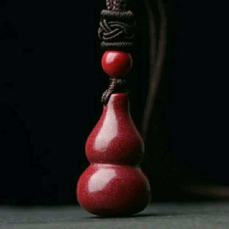 Cinnabar Jade 3D Gourd Pendant Necklace Chinese Healing Luck Gift
