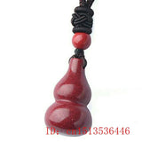 Cinnabar Jade 3D Gourd Pendant Necklace Chinese Healing Luck Gift