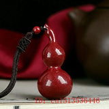 Cinnabar Jade 3D Gourd Pendant Necklace Chinese Healing Luck Gift