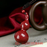 Cinnabar Jade 3D Gourd Pendant Necklace Chinese Healing Luck Gift