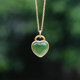 Green Jade Heart Pendant 925 Silver Jewelry Men Amulets Necklace