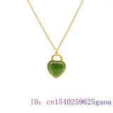 Green Jade Heart Pendant 925 Silver Jewelry Men Amulets Necklace