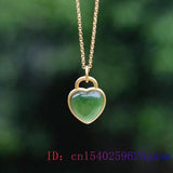 Green Jade Heart Pendant 925 Silver Jewelry Men Amulets Necklace