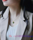 Green Jade Heart Pendant 925 Silver Jewelry Men Amulets Necklace