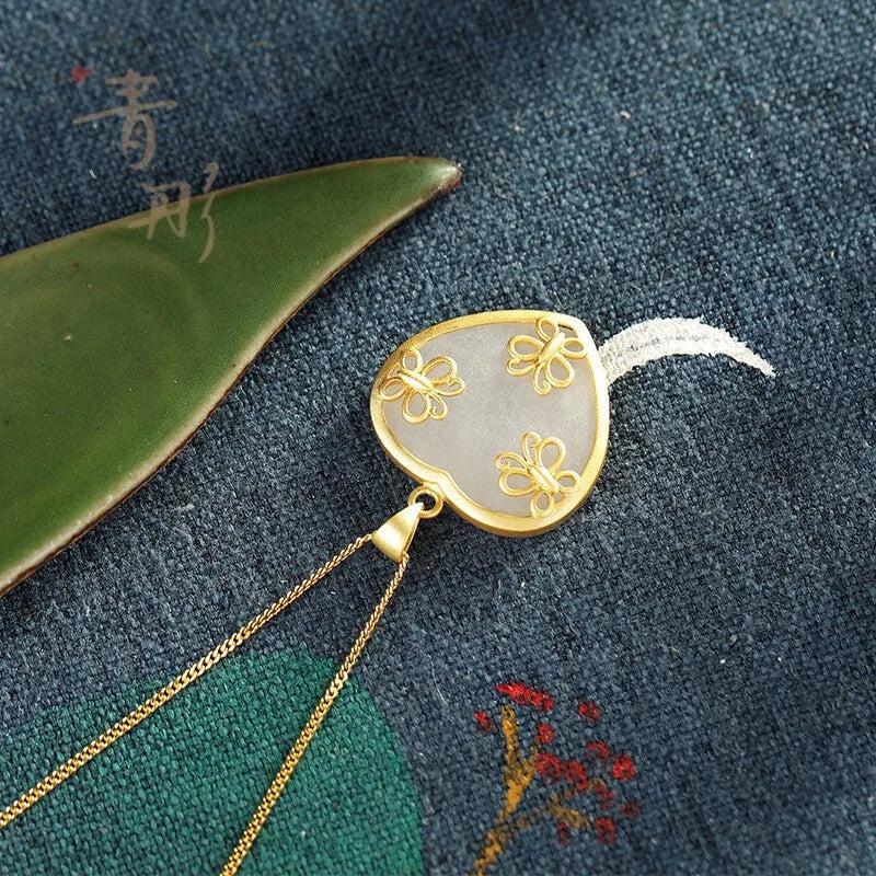 Jade Heart Pendant 925 Silver Necklace Choker Men Talismans