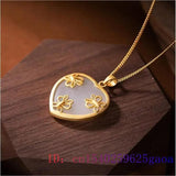 Jade Heart Pendant 925 Silver Necklace Choker Men Talismans