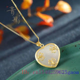 Jade Heart Pendant 925 Silver Necklace Choker Men Talismans