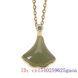 Jade Leaf Pendant 925 Silver Amulet Stone Necklace