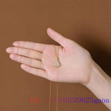 Jade Leaf Pendant 925 Silver Amulet Stone Necklace