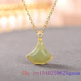 Jade Leaf Pendant 925 Silver Amulet Stone Necklace