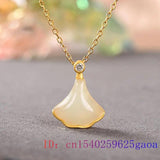 Jade Leaf Pendant 925 Silver Amulet Stone Necklace