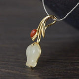 Hotan Jade Tulip Flower Pendant Necklace Retro Palace Small Crowd Women