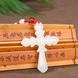 Green Jade Cross Pendant Necklace Women Natural Jadeite Charm Amulet Jewelry