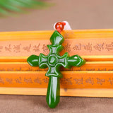 Green Jade Cross Pendant Necklace Women Natural Jadeite Charm Amulet Jewelry