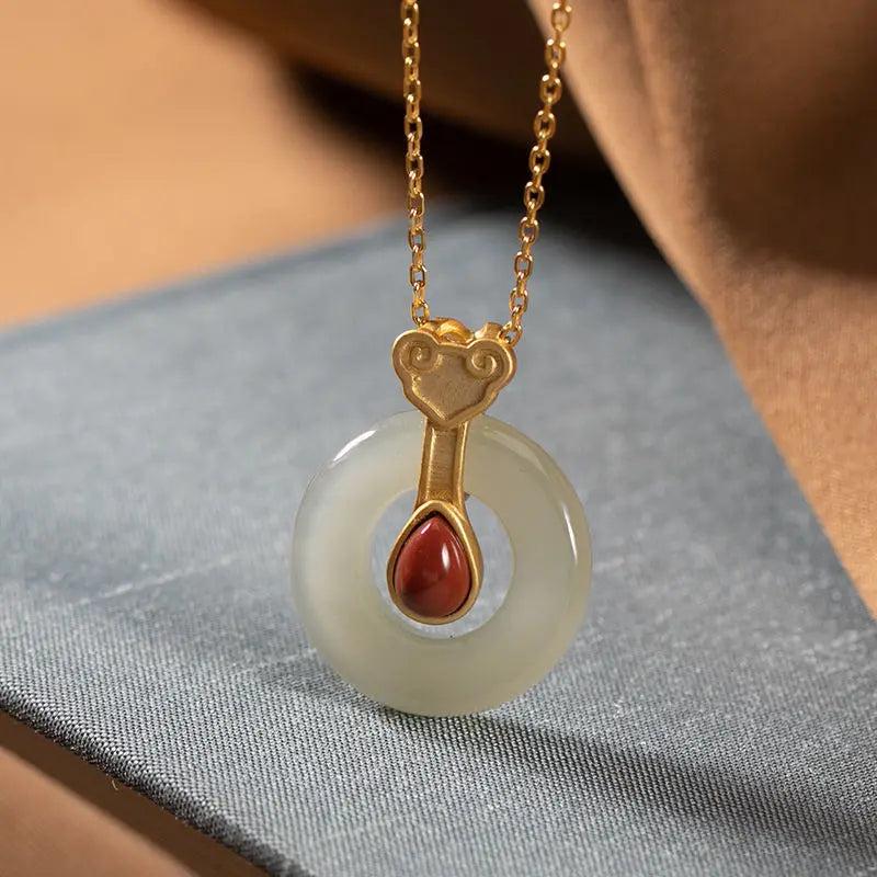 Green Jade Donut Pendant 925 Silver Chinese Natural Necklaces Necklace