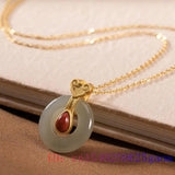 Green Jade Donut Pendant 925 Silver Chinese Natural Necklaces Necklace