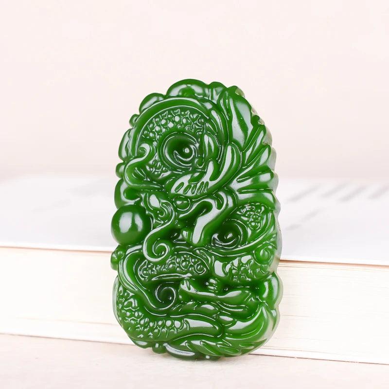 Green Jade Dragon Pendant Jadeite Charm for Amulet Necklace Women Jewelry
