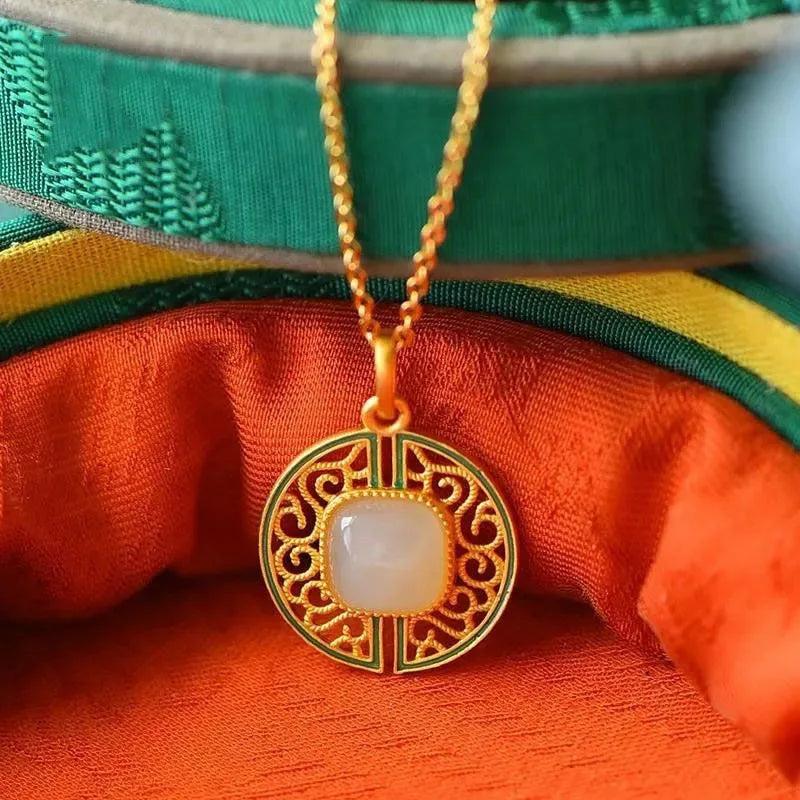 Jade Chalcedony Pendant 925 Silver Talisman Necklace