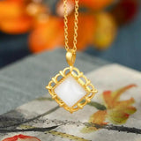 Vintage Jade Diamond Pendant Necklace 925 Silver