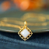 Vintage Jade Diamond Pendant Necklace 925 Silver