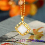 Vintage Jade Diamond Pendant Necklace 925 Silver