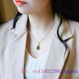Green Jade Water Drop Pendant 925 Silver