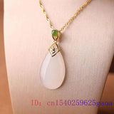 Jade Water Drop Pendant Chalcedony Accessory Carved Necklace 925 Silver