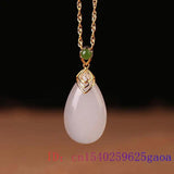 Jade Water Drop Pendant Chalcedony Accessory Carved Necklace 925 Silver