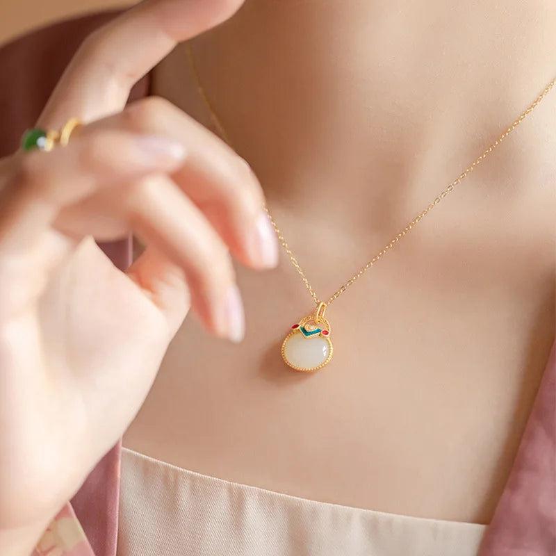 Jade Ruyi Pendant Necklace Chalcedony 925 Silver Natural Gift