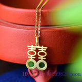 Green Jade Xi Pendant Chalcedony Amulet Necklace 925 Silver