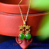 Green Jade Xi Pendant Chalcedony Amulet Necklace 925 Silver