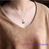 Green Jade Xi Pendant Chalcedony Amulet Necklace 925 Silver