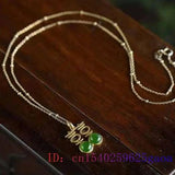 Green Jade Xi Pendant Chalcedony Amulet Necklace 925 Silver