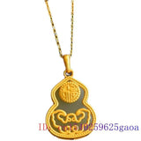Jade Gourd Pendant Chalcedony Amulet Silver Necklace