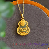 Jade Gourd Pendant Chalcedony Amulet Silver Necklace