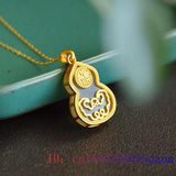 Jade Gourd Pendant Chalcedony Amulet Silver Necklace