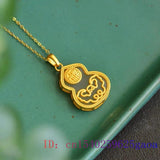 Jade Gourd Pendant Chalcedony Amulet Silver Necklace