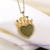 925 Silver Chalcedony Jade Heart Pendant Choker Necklace for Men