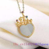925 Silver Chalcedony Jade Heart Pendant Choker Necklace for Men