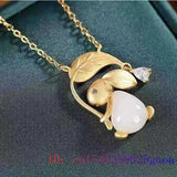 Jade Rabbit Pendant Stone 925 Silver Necklace Natural Gemstones Gift Pendants