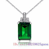Green Zircon Pendant Necklace 925 Silver Women's Crystal Chain Amulet