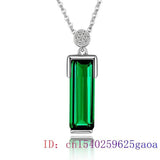Green Zircon Pendant Necklace 925 Silver Charm Crystal