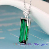 Green Zircon Pendant Necklace 925 Silver Charm Crystal