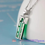 Green Zircon Pendant Necklace 925 Silver Charm Crystal