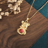 Red Jade Mouse Pendant Necklace 925 Silver