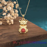 Red Jade Mouse Pendant Necklace 925 Silver